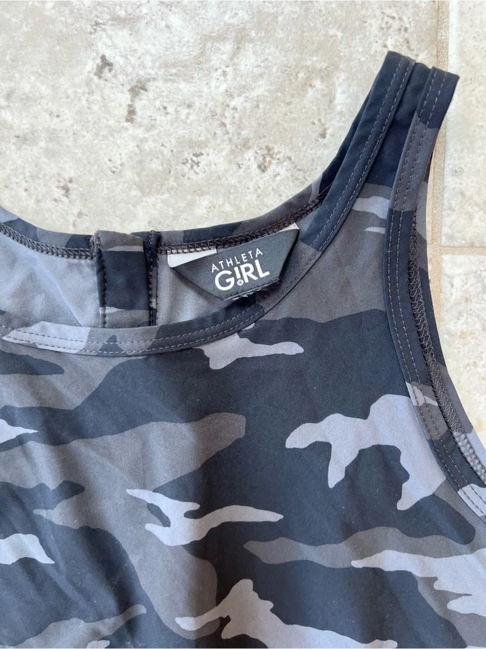 Athleta Girl On the Go Sleeveless Stretch Romper Black Camo Pockets, size XL/14